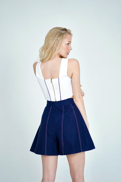 White GÁLA top with blue stripes