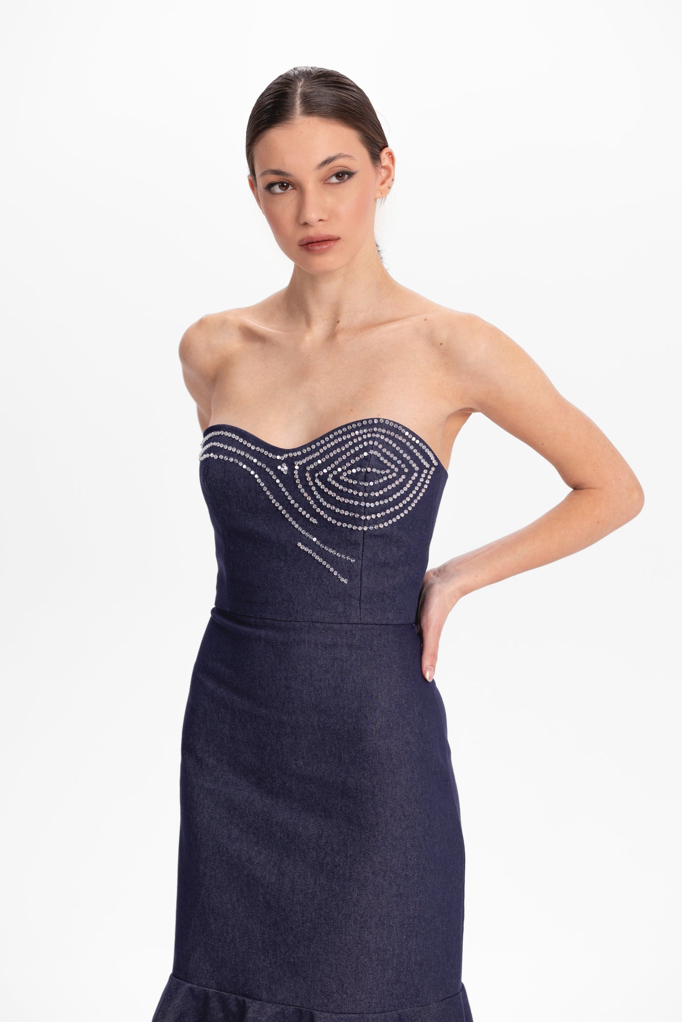 with jean corset dress dupe You've been waiting for this A sculpted stretch fit, custom-dyed denim, and an adjustable corset top with built-in support for a snatched, lifted fit this skirt set was made to stand