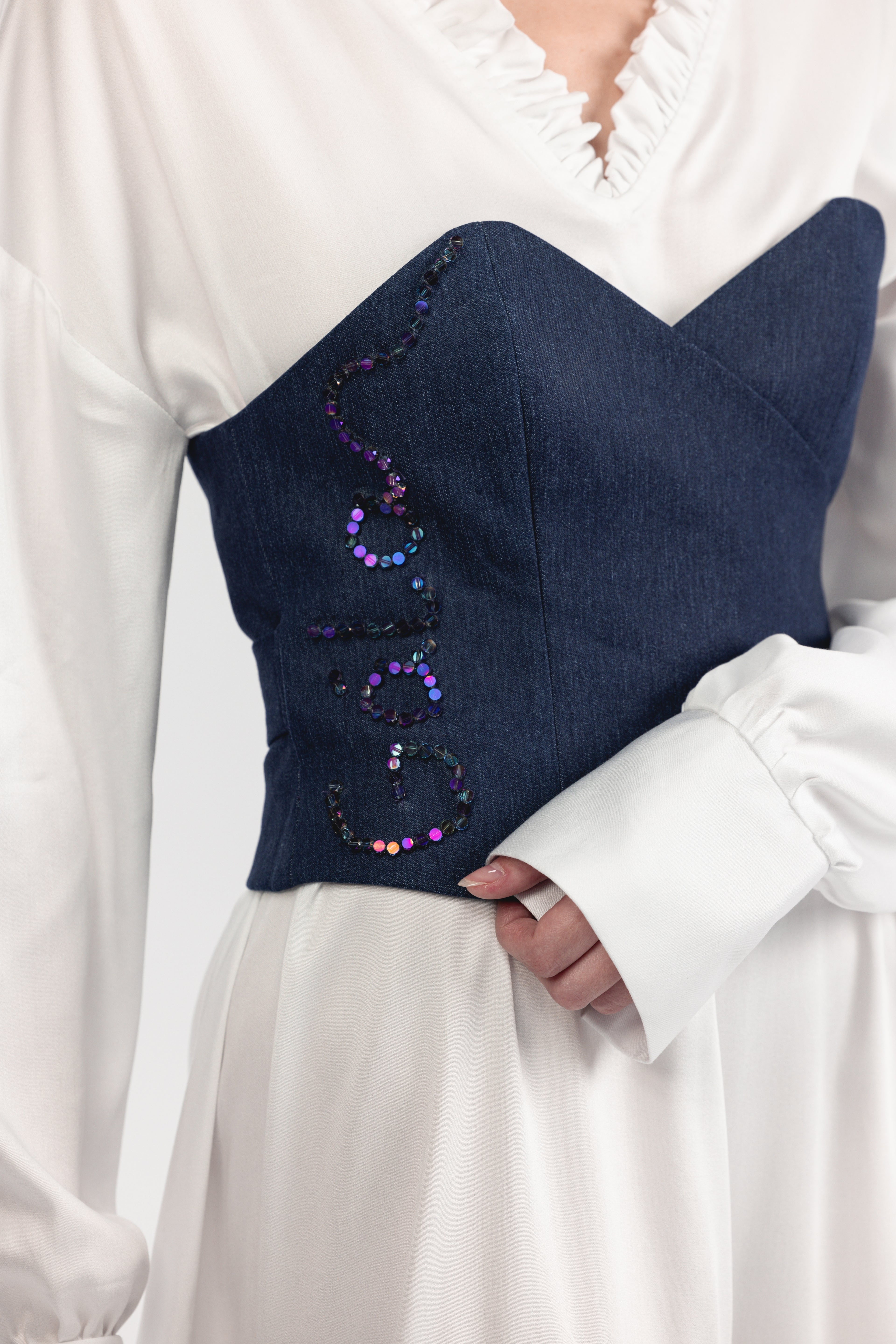 Denim waist corset
