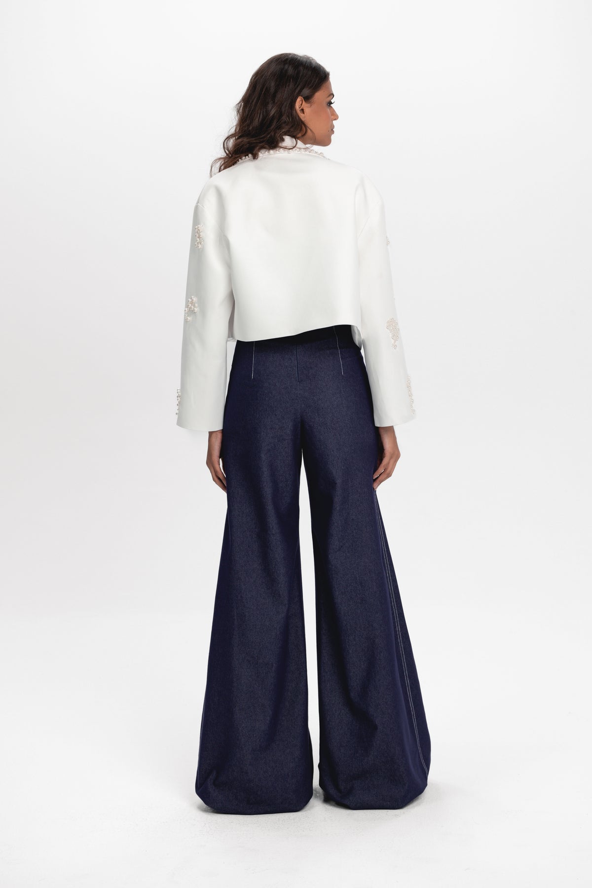 White cropped jacket with embroidery