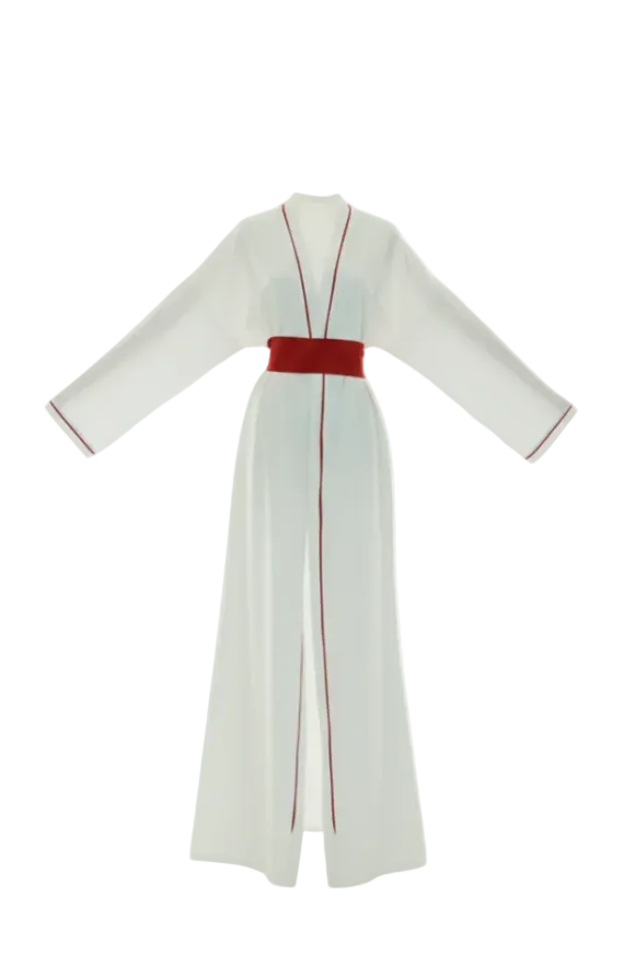 white abaya with red stripes